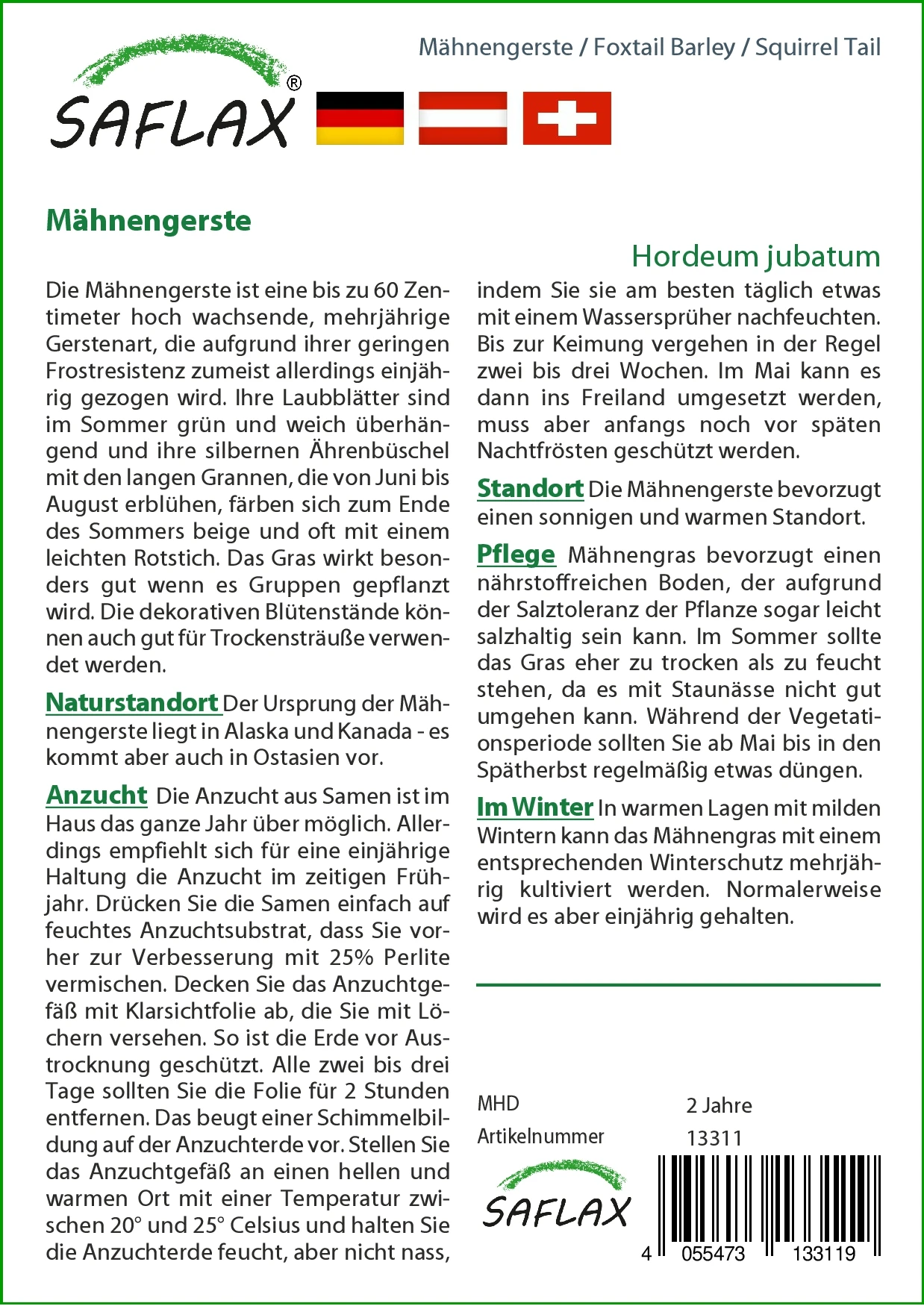 Mähnengerste | Gräsersamen Von Saflax – Bild 2