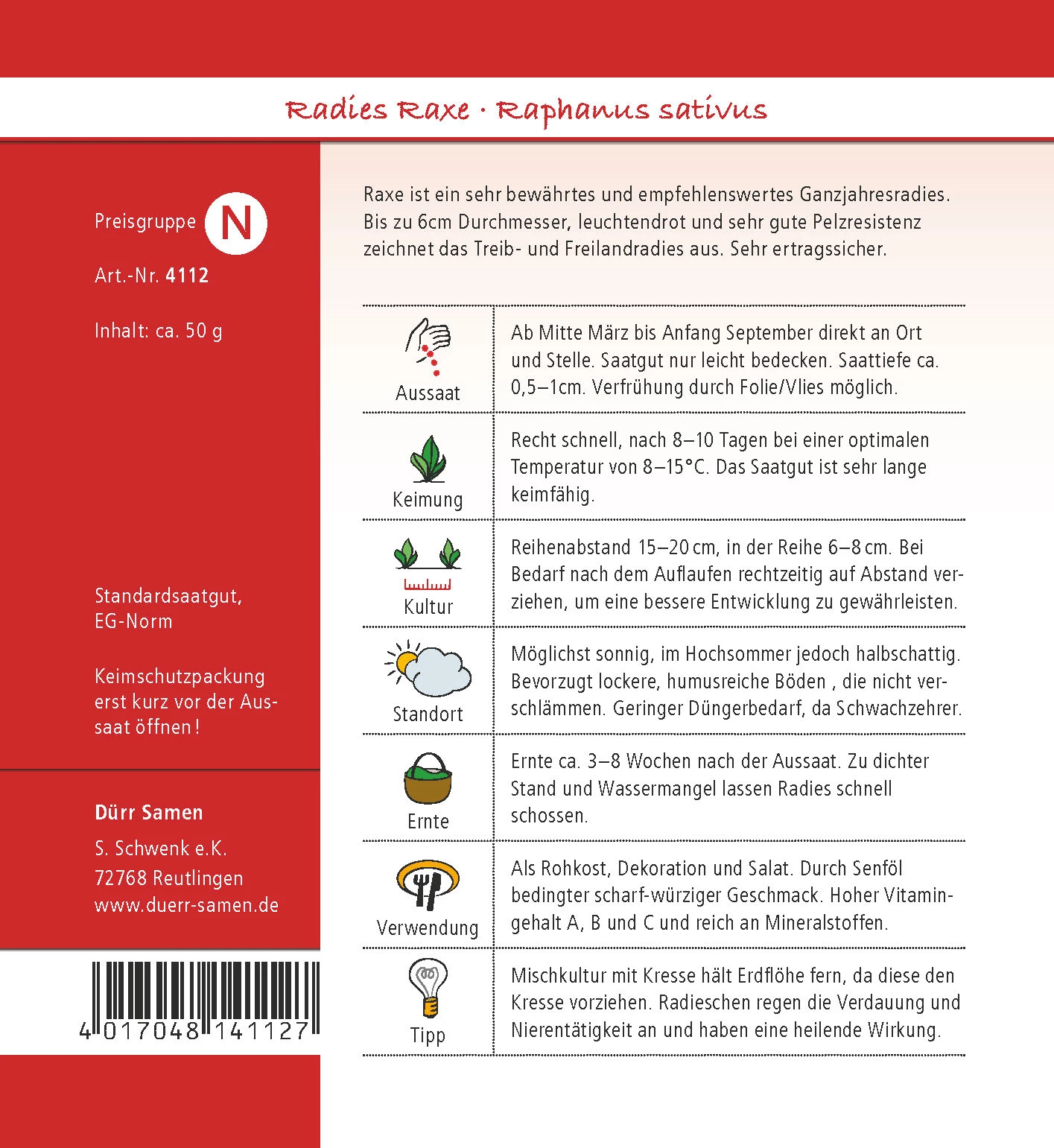 Radies Raxe 50g | Radieschensamen Von Dürr Samen – Bild 2