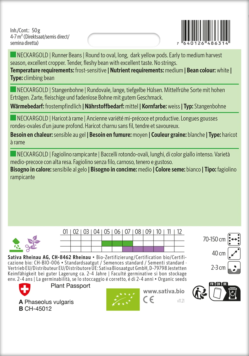 Stangenbohne Neckargold | BIO Stangenbohnensamen Von Sativa Rheinau