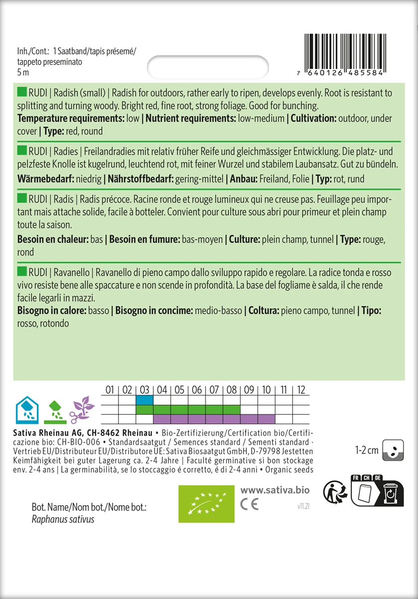 Radies Rudi (Saatband) | BIO Radieschensamen Von Sativa Rheinau