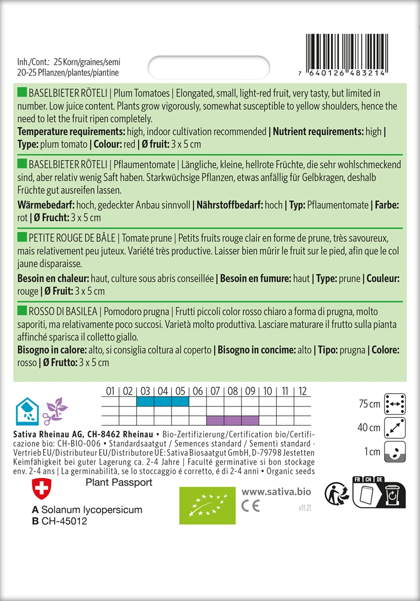 Pflaumentomate Baselbieter Röteli | BIO Eiertomatensamen Von Sativa Rheinau