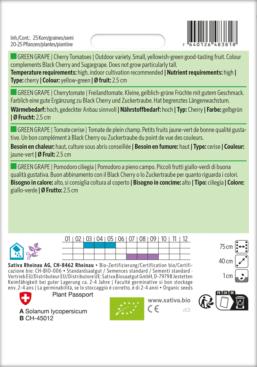 Cherrytomate Green Grape | BIO Kirschtomatensamenvon Sativa Rheinau – Bild 2