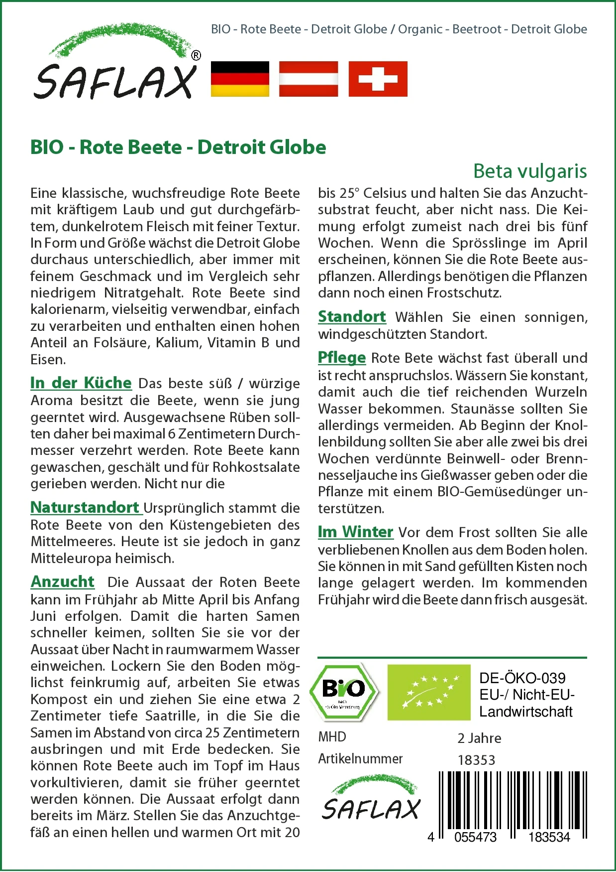 Rote Beete Detroit Globe | BIO Rote Beetesamen Von Saflax – Bild 2