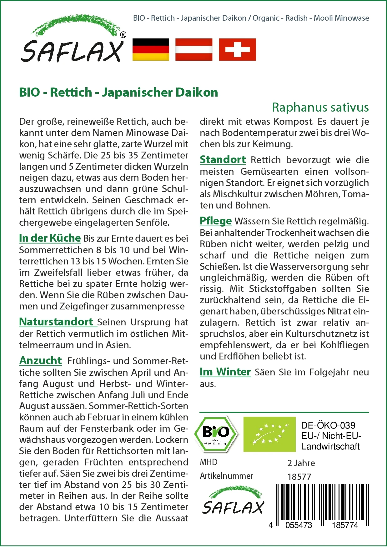 Rettich Japanischer Daikon | BIO Rettichsamen Von Saflax – Bild 2