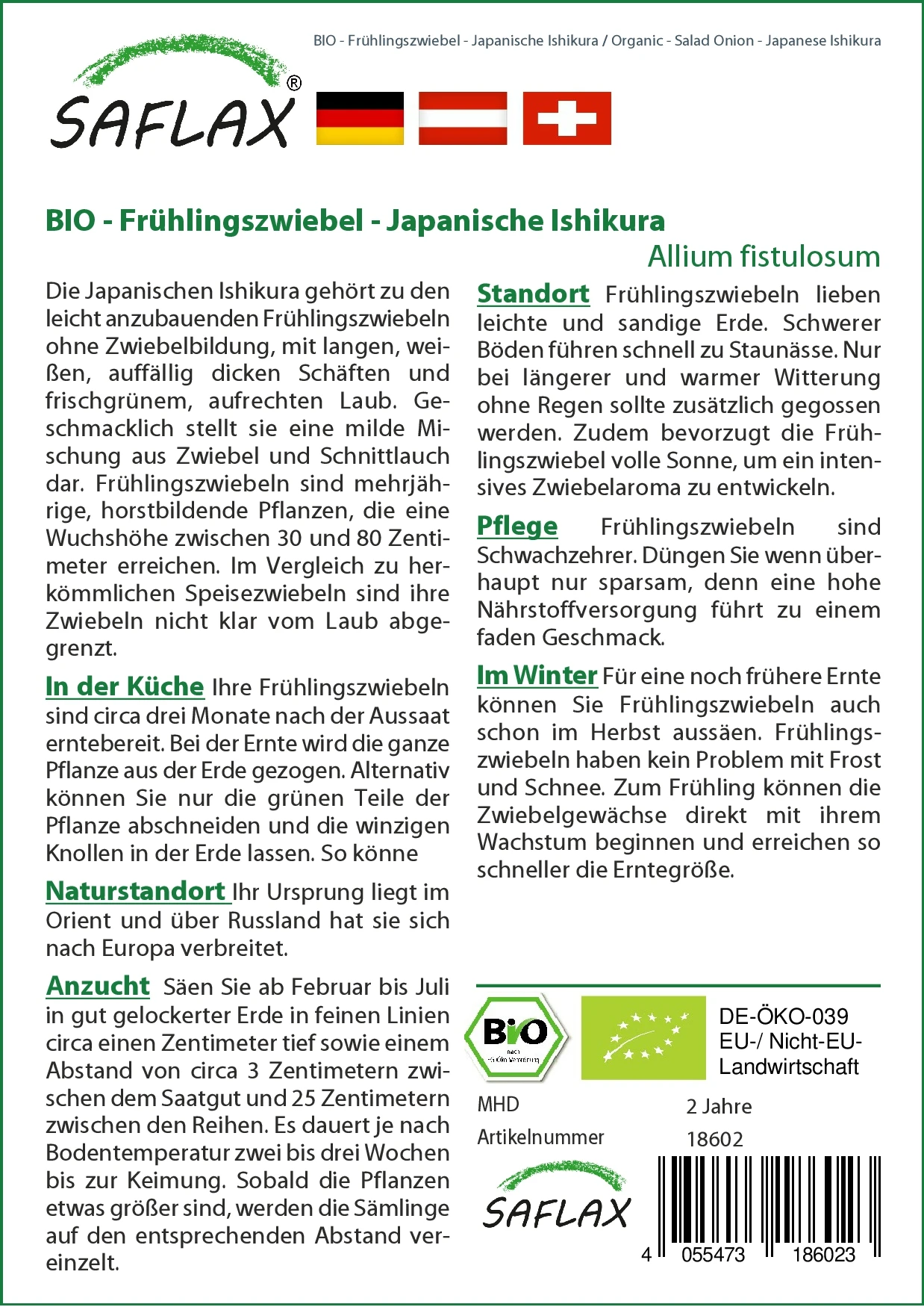 Frühlingszwiebel Japanische Ishikura | BIO Zwiebelsamen Von Saflax