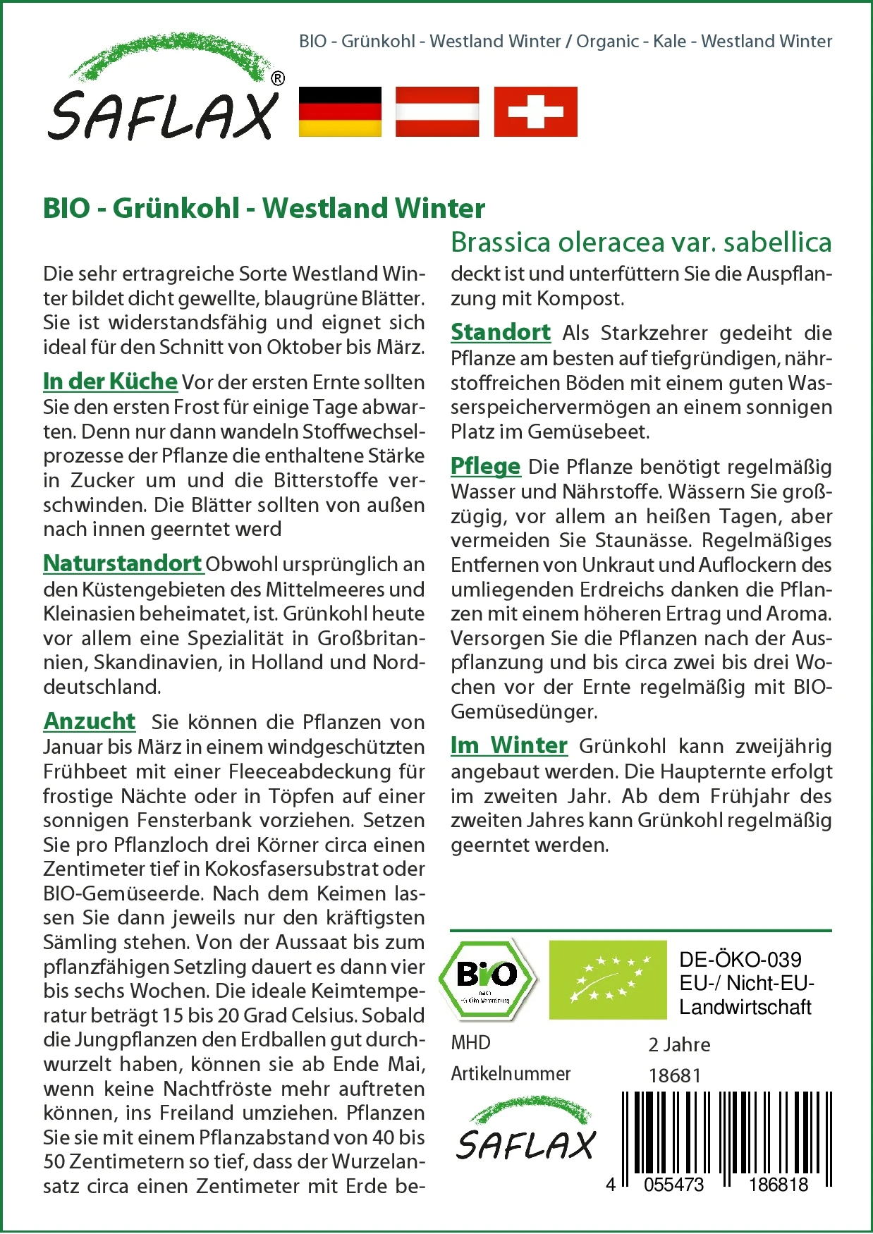 Grünkohl Westland Winter | BIO Grünkohlsamen Von Saflax