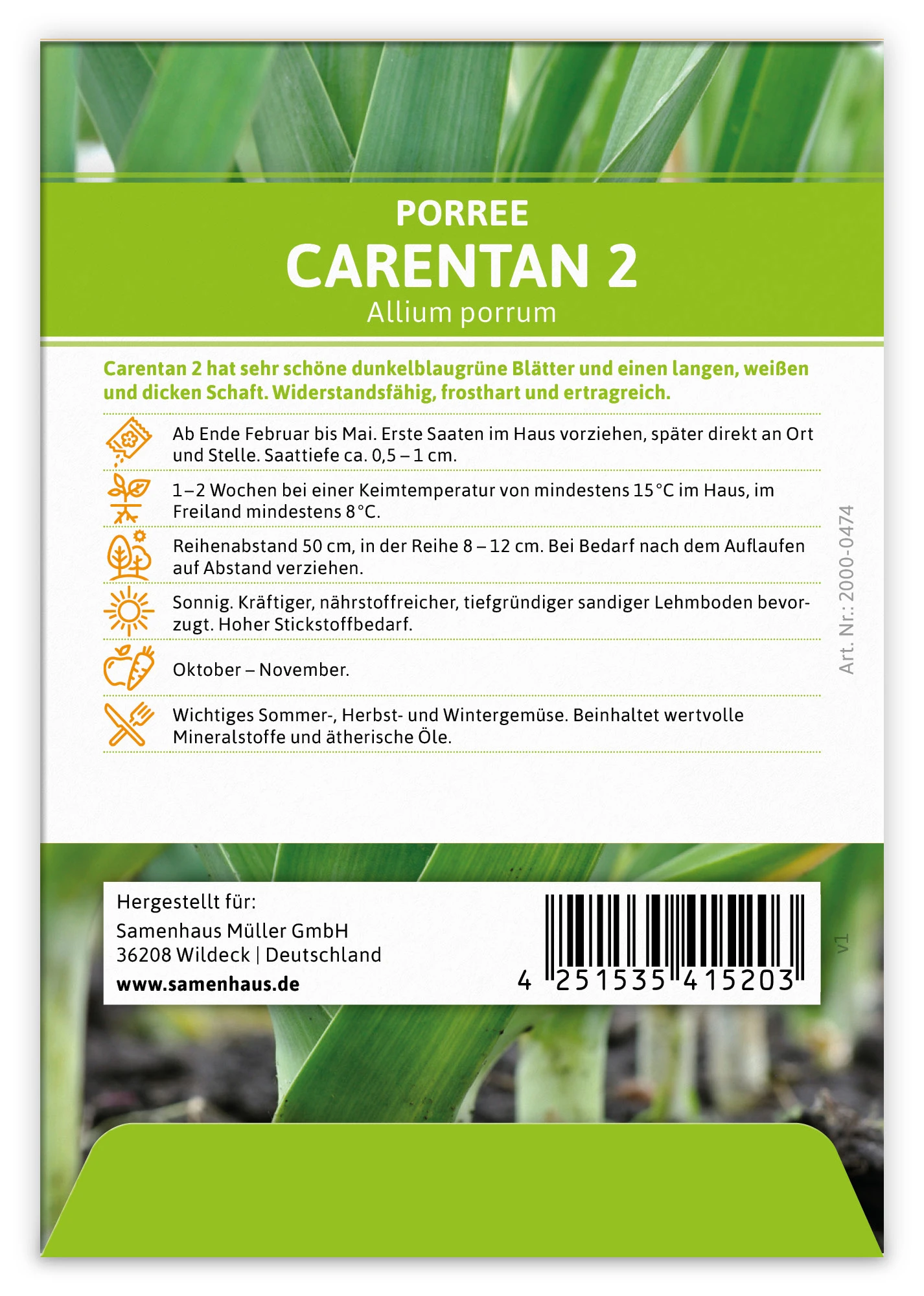 Lauch-Porree Carentan 2 (100 Stück) | Lauchsamen Von FLORTUS – Bild 2