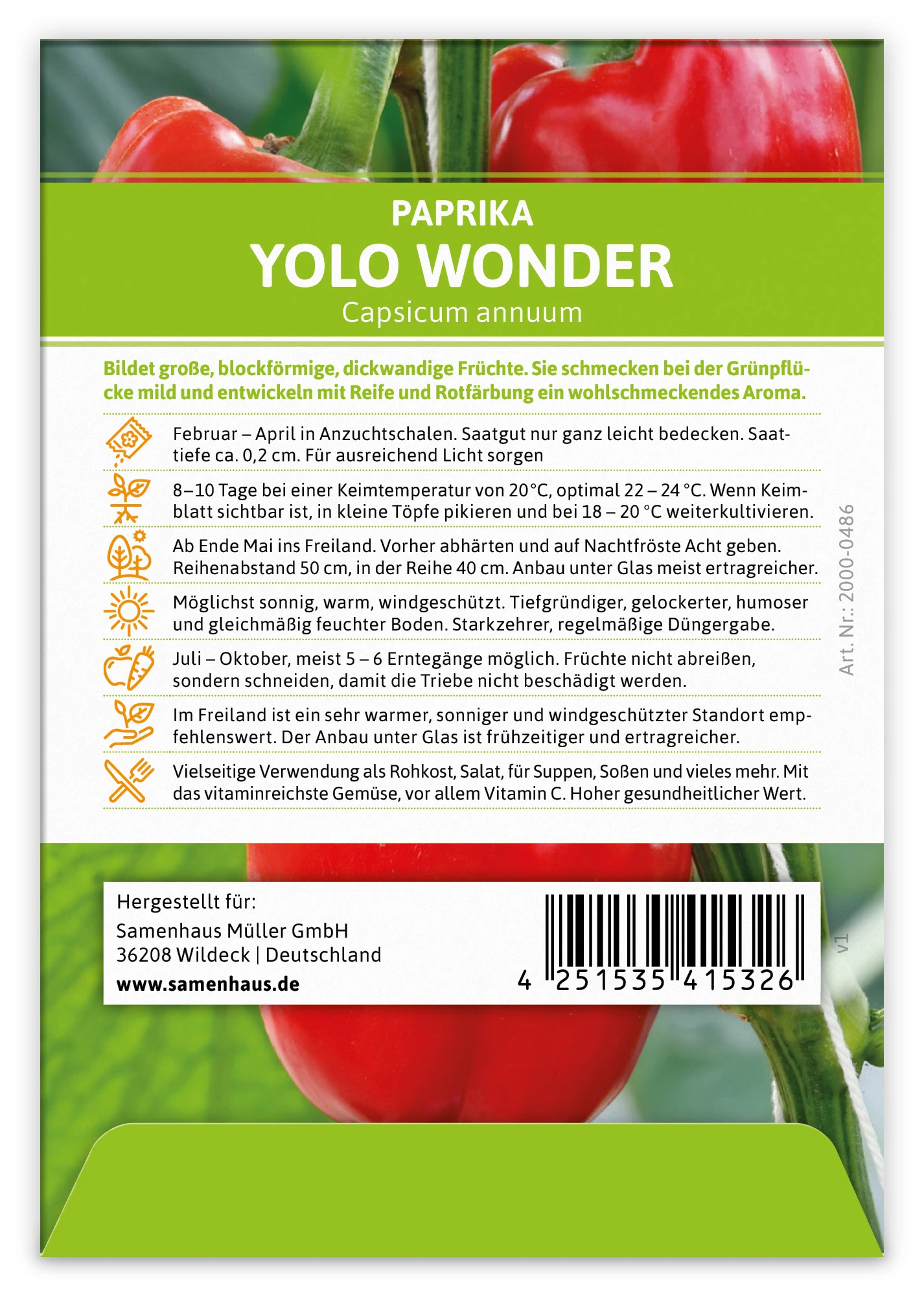 Paprika Yolo Wonder (100 Stück) | Paprikasamen Von FLORTUS