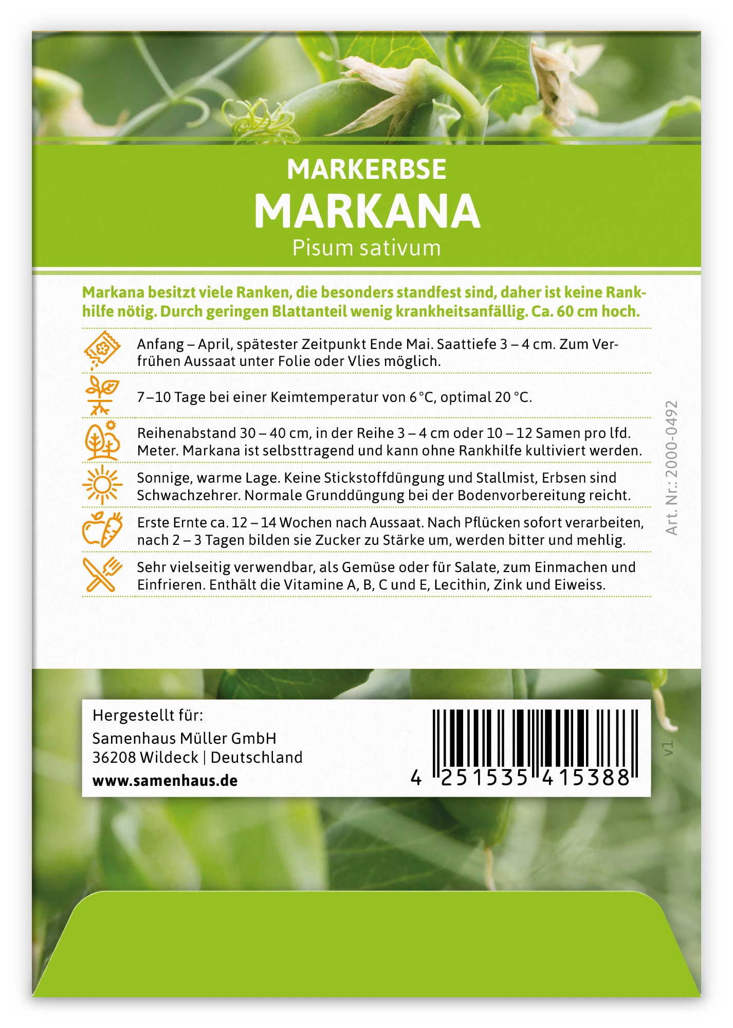 Markerbse Markana (100 Stück) | Markerbsensamen Von FLORTUS