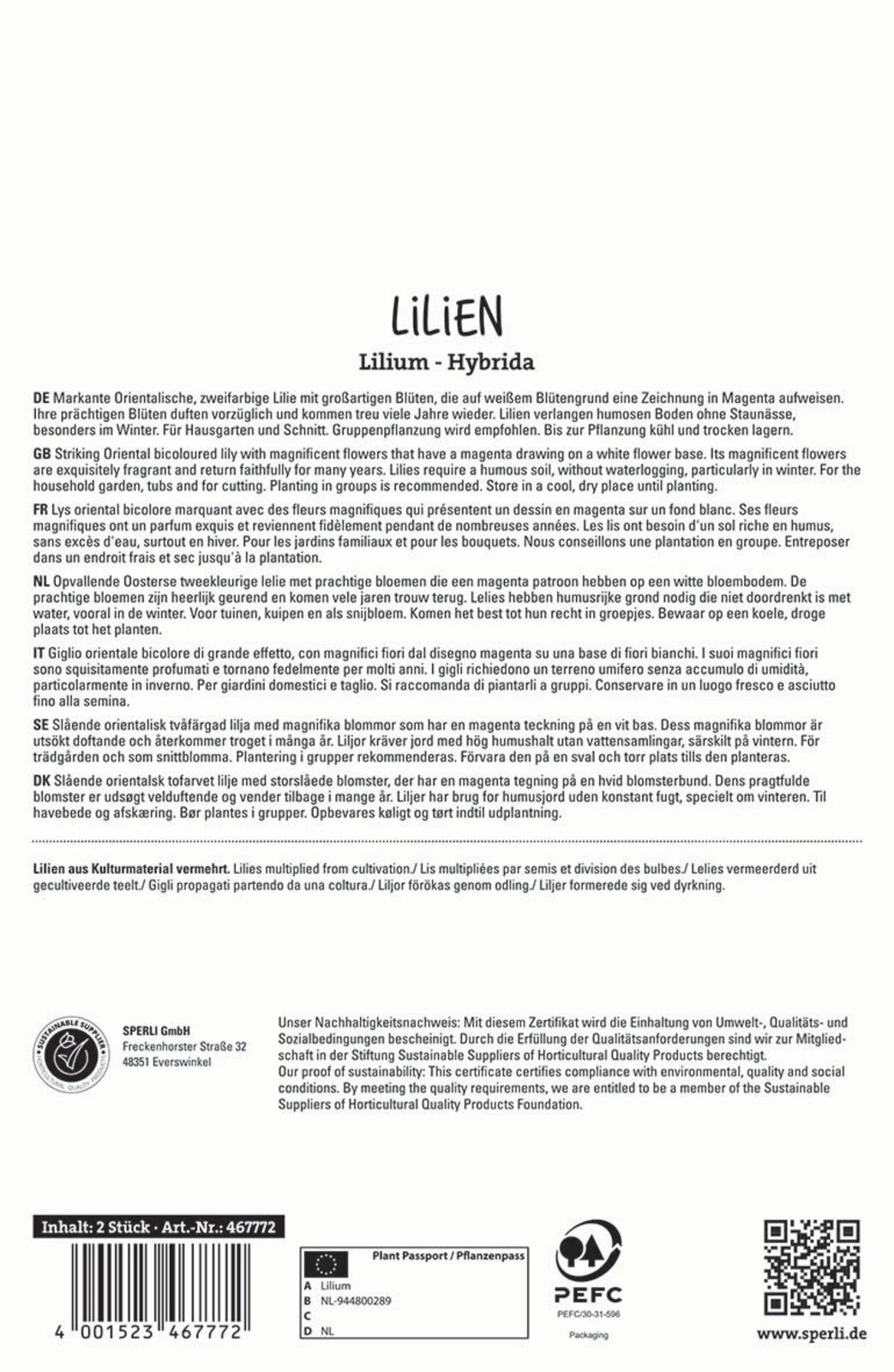 Lilie Hachi (2 Stück) | Lilienzwiebeln Von Sperli